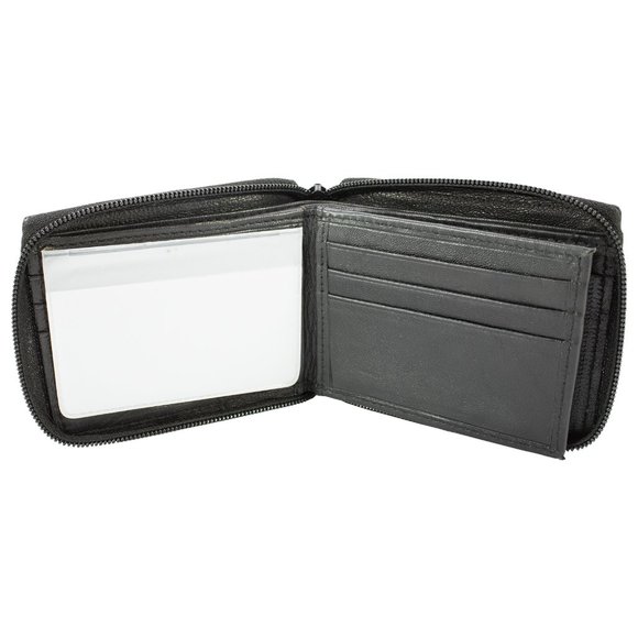 Men Wallet Leather ID Money Organizer Zipper Closure Black Bifold Wallet - Picture 8 of 14